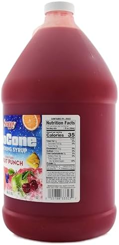 Snappy Fruit Punch Sno Cone Syrup, 1 Gallon (128 ounces) Size, Ready to Use For Snow Cone Machines, Flavored Syrup for Shaved Ice, 14 Snow Cone Flavor Options