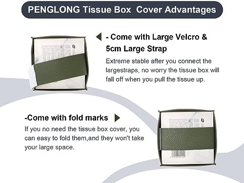 Tissue Box Cover 5X5X5'' PU Leather Tissue Holder Square Tissue Cube Box Organizer for Bathroom Vanity Countertop, Car, Night Stands, Office, Home, Kitchen (1Pack, Dark Green)
