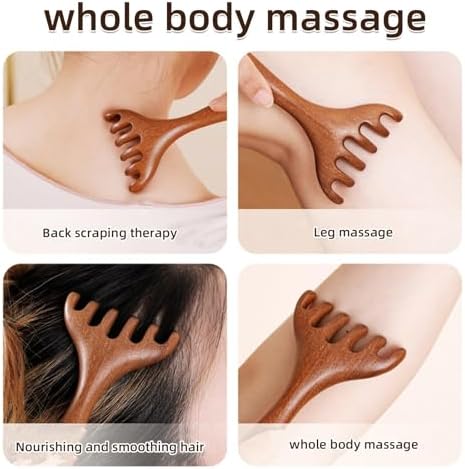 Massage Comb, 2 Pcs Protable Head Scratcher Scalp Wooden Massager Wide Tooth Sandalwood Hair Combs for Women Men