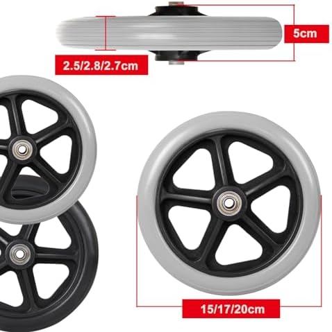 WORDFUN 2 Pcs Front Wheels Replacement for Wheelchairs Rollators, Front Rollator Replacement Wheel Assembly, Wear-Resistant Wheel, Cart Trolley Tyre, Lightweight Solid Caster