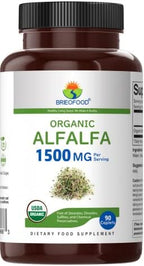 Brieofood Organic Alfalfa 1500mg, 45 Servings, Vegetarian, Gluten Free, 90 Vegetarian Tablets