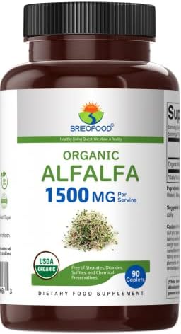Brieofood Organic Alfalfa 1500mg, 45 Servings, Vegetarian, Gluten Free, 90 Vegetarian Tablets