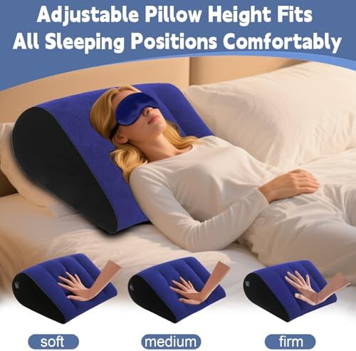 Inflatable Wedge Pillow for Traveling - Portable Bed Wedge Cushion for Feet Elevation,Back,Knee Support & Acid Reflux Relief,Wedge Pillows with Eye Mask for Sleeping,Seniors,Snoring on Chair,Sofa Use