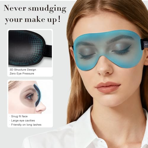 PrettyCare 3D Sleep Mask 2 Pack,Eye Mask for Side Sleeper 3D Contoured Sleeping Mask Blackout Out for Men- Blindfold Airplane with Ear Plugs, Night Masks with Travel Bag (Black&Blue)