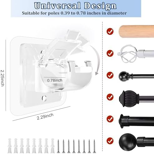 Codoule Self Adhesive No Drill Adjustable Curtain Rod Holder Hooks Brackets, Nail Free, No Drilling Hangers for Bathroom, Kitchen, Home, Bathroom and Hotel, Transparent, 8PCS