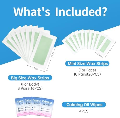 Beauty7 Men Wax Strips for Body, Ready to Use Waxing Strips, Facial Hair Removal Wax, Legs Arms Chest At Home Waxing Kit, 36 Waxing Strip 4 Calming Oil Wipes