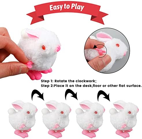 FOIMAS Easter Wind Up Toys,6 Pack Plush Bunny Chick Jumping Toy for Kids Easter Basket Stuffers Party Favor Supply