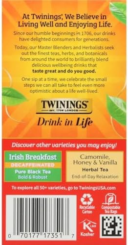 Twinings Decaffeinated English Breakfast Individually Wrapped Bags, 20 Count (Pack of 1), Flavourful & Robust, Enjoy Hot or Iced, 20 Teabags