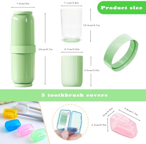 Toothbrush Travel Case 4 Cups Inside - Family Travel Toothbrush Holder with Cover and Vent Holes, Toothbrush Case with 5 Toothbrush Covers for Toothbrush Toothpaste (Green)