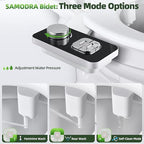 SAMODRA Bidet Attachment, Non-Electric Cold Water Bidet Toilet Seat Attachment with Pressure Controls, Retractable Self-Cleaning Dual Nozzles for Frontal & Rear Wash - Black