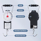 Goture Hanging Scale with 39" Built-in Tape Measure, 50lb/22kg Fishing Scale, Battery-Free Mechanical Spring Scale for Weighing & Measuring Fish, Waterproof Fishing Gear for Saltwater and Freshwater