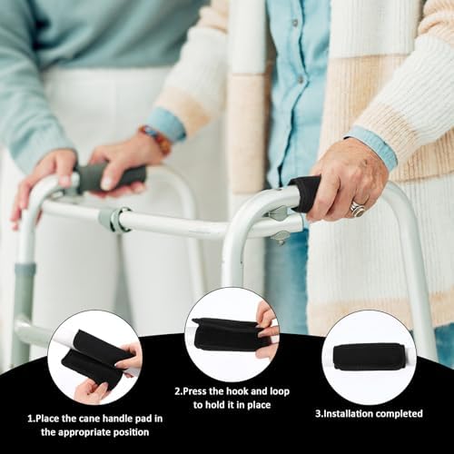 2 Pack Walker Handle Cushions Soft Comfortable Walker Grip Pads Universal Non Slip Rollator Crutch Handle Covers Rolling Wheelchair Grippers Mobility Aid Accessory for Elderly (Black)