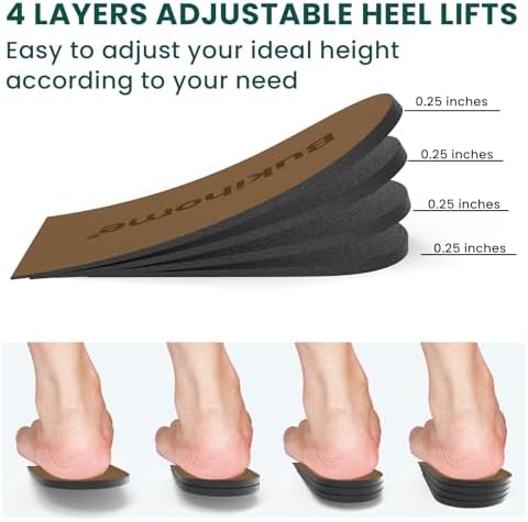 Adjustable Heel Lift Inserts for Shoes - Bukihome Orthopedic Shoe Lift for Uneven Legs 4 Layers Height Increase Insole for Heel Pain,Heel Spur,Achilles Tendonitis,(M,Women 9-11.5/Men 7-9.5),2 Pairs