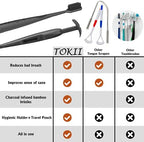 TOKII Tongue Scraper Toothbrush for Adults – Charcoal Soft Bristle Toothbrush with Built-in Tongue Cleaner, Bad Breath Control, Travel Size Toothbrush with Waterproof Pouch (Black, Pack of 1)