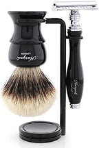 Shaving Set with Safety Razor, Silver Tip Badger Brush with Foot, for Him