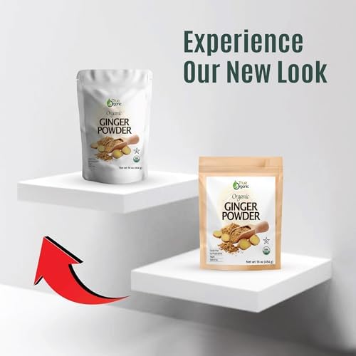 True Organic Ceylon Ginger Powder, 1 Pound Bulk Bag, Certified USDA Organic & Kosher, Non-GMO, Organic Ginger Powder Pure Ceylon Quality,Great for Baking, Cooking & Tea.