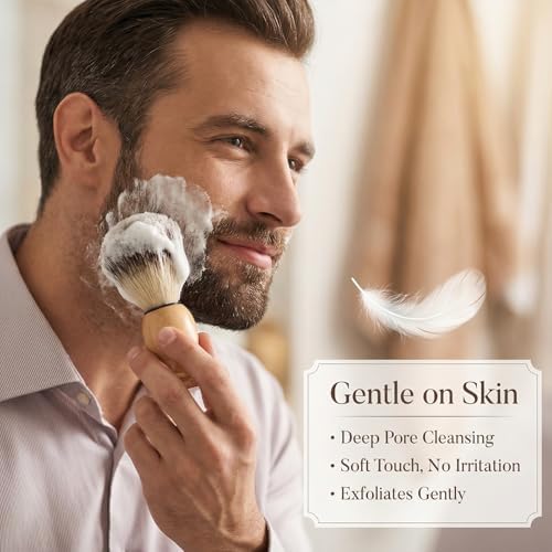 8 Pcs Men Shaving Brush for Wet Shave, Professional Salon Tools Comfortable Wood Handle Hand Crafted Shaving Brush Soft Bristle Shave Brushes Handmade Nylon Hair Brushes for Bearded Man
