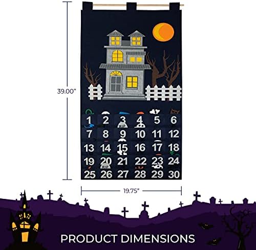 Countdown to Halloween Advent Calendar for use at Home, School, Classroom, Office for use on Door or Wall with 30 Detachable Pieces for Many Years of Holiday Fun.