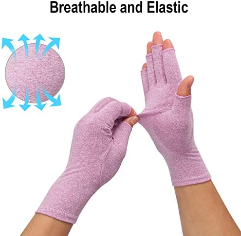 2-Pair Arthritis Compression Gloves for Alleviate Rheumatoid Osteoarthritis, Carpal Tunnel Raynauds Disease, Fingerless Design Breathable & Moisture, Women and Men (Purple, Medium)