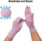2-Pair Arthritis Compression Gloves for Alleviate Rheumatoid Osteoarthritis, Carpal Tunnel Raynauds Disease, Fingerless Design Breathable & Moisture, Women and Men (Purple, Medium)