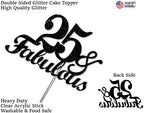 Fabulous & 25 Black Glitter Cake Topper, 25th Birthday Party Decorations Ideas, Premium Quality Decoration, Sturdy Doubled Sided Glitter, Acrylic Stick. Made in USA