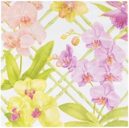Caspari Orchid Conservatory Luncheon Napkins - 20 Luncheon Napkins per Pack, 2 PACKS