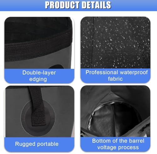 Collapsible Bucket with Handle, 5 Gallon 20L Multifunctional Foldable Water Container, Portable Waterproof Wash Basin for Fishing Camping Hiking Garden Car Washing (Black)