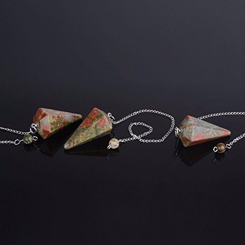 Justinstones Natural Unakite Gemstone Rock Crystal Hexagonal Pointed Reiki Chakra Pendant Pendulum