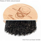 Small and Round Beard Brush, Pocket Travel Men's Wooden Boar Bristle Hair Beard Mustache Brush for Men (Skull)