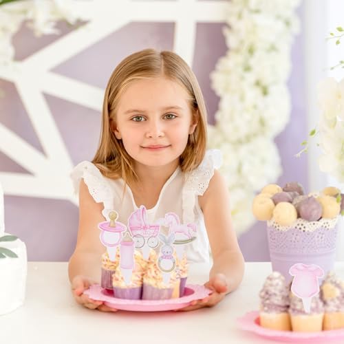 24Pcs Baby Girl Cupcake Toppers Baby Shower Decorations for Girl Pink It's a Girl Cupcake Picks for Baby Shower Girls Birthday Party Cake Decorations Supplies