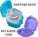 Denture Bath Case Cup with Denture Cleaner Brush & Retainer Holder Box, Complete Clean Care for Dentures, Clear Braces, Mouth Guard, Night Guard & Retainers,Traveling (Blue)