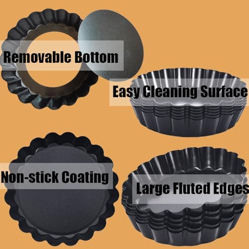 DATANYA 12Packs Mini Tart Pans 4 Inch Tart Pan Removable Bottom Round Nonstick Quiche Pan, Heavy Duty Fluted Side for Pies, Mousse Cakes, Dessert Baking