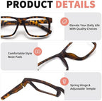3-Pack Large Square Frame Reading Glasses Men Women Blue Light Blocking Spring Hinge Readers