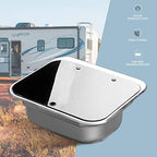RV Sink Stainless Steel Kitchen Hand Wash Basin Sink with Folded Faucet Tempered Glass Lid Washbasin for Camper Trailer Caravan (Sink with Faucet U)