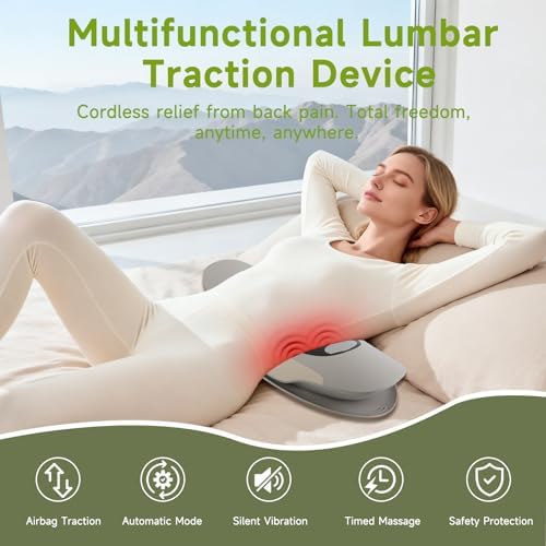 Electric Lumbar Traction Device, Used to Relieve Waist Pain, Multi-Functional Spinal Decompression Device with Dynamic Air Bag Traction, with Heat Therapy and Vibration Massage Functions