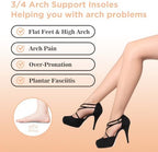 3/4 High Heel Cushion Insoles, Self-Adhesive Arch Support Inserts for Flat Feet and Arch Pain Relief, Gel Shoe Inserts for Sandal, Flats and High Heels (2 Pairs, Beige+Black, Women's 5-8.5)