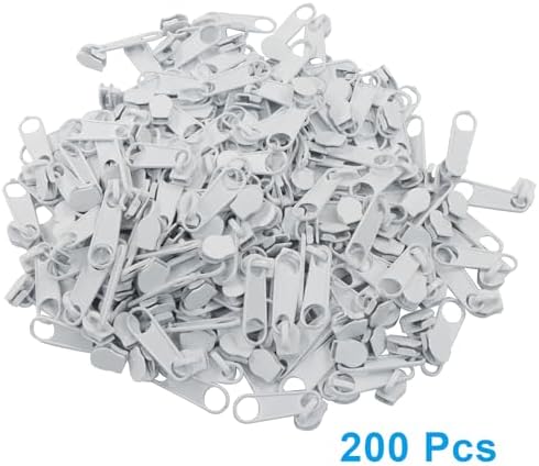 Piutouyar 200 Pack #3 Zipper Sliders Replacement, White Zipper Pulls Bulk for Nylon Coil Zippers Repair Kits for Luggages Jacket Purses Bags