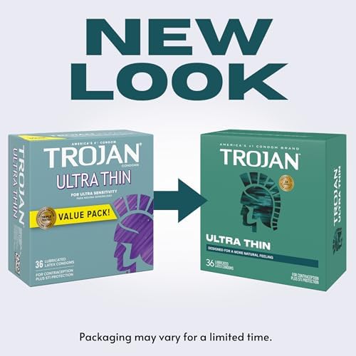 TROJAN Ultra Thin Condoms for Sensitivity, Lubricated TROJAN Condoms for Men, 36 Count Value Pack