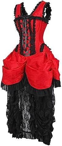 Daisy corsets womens Daisy Corsets Top Drawer Steel Boned Red/Black Lace Victorian Bustle Corset Dress