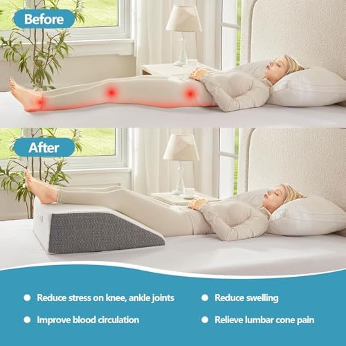 Nordjager Leg Pillow for Elevation & Support, 24"x22"x10" Memory Foam Cushion with Grey White Patterned Polyester Cover, Ideal for Improving Circulation & Relaxing Leg