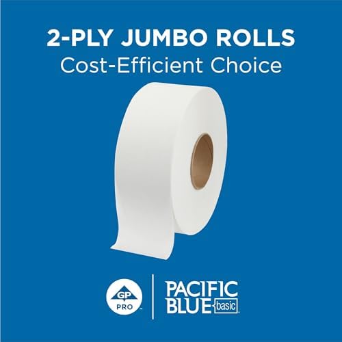Georgia-Pacific Pacific Blue Basic 2-Ply Jumbo Jr. 9" Toilet Paper by GP PRO (Georgia-Pacific), 12798, 1,000 Linear Feet per Roll, 8 Rolls Per Case