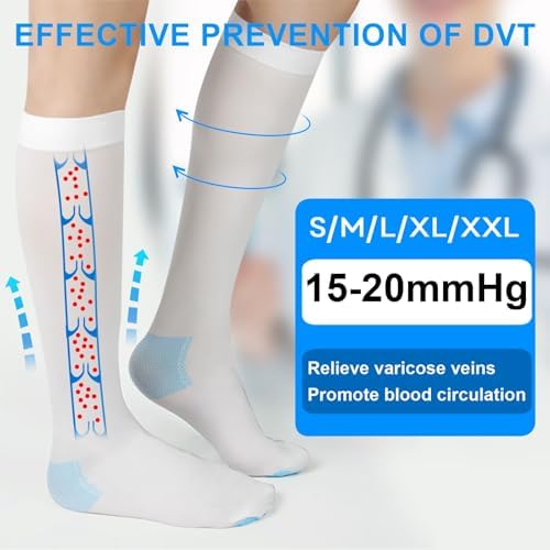 2 Pairs Medical Grade 15-20mmHg TED Hose Compression Stockings for Women & Men, Knee-High Anti Embolism Stockings with Inspection Hole, Unisex White