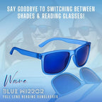 proSPORT Reader Sunglasses Blue Mirror Lenses Full Magnification Outdoor Horn Rim Golf Driving No Bifocal Line +100 to +400