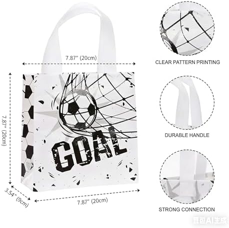 12 Pack Soccer Goodie Bags with 6 Designs | Reusable Non-Woven Party Favor Bags with Handles | Soccer Birthday Gift Bags for Kids, Sports Team Snack Bags, Themed Party Supplies for Boys & Girls (7)