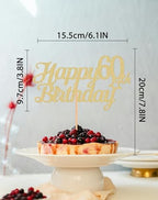 Happy 60th Birthday Cake Topper - Glitter Gold Sixty Birthday Cake Decorating Supplies, 60th Anniversary/Cheers to 60 Years/ 60 Fabulous (Happy Birthday 60th)