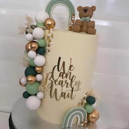 We Can Bearly Wait Cake Topper,Bear Cake Decorations,We Can Bearly Wait Acrylic Mirror Cake Topper for Baby Shower Party Supplies,Gender Reveal Party Supplies