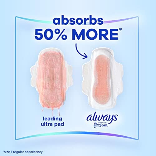 Always Infinity Feminine Pads For Women, Size 1 Regular Absorbency, With Wings, With Flexfoam, Unscented, 18 Count