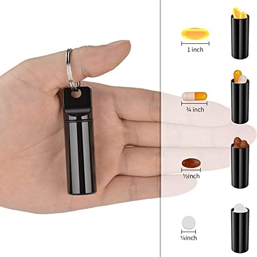 Small Pocket Pill Box Keychain, Aluminium Alloy Portable Mini Pill Organizer Case Container for Purse, Waterproof Metal Pill Holder Medicine Bottle for Outdoor Camping Travel (Grey)
