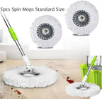YWSHF 5 PCS Spin Mop Heads Replacement Refill for Old Hurricane Mr.Clean 360 Spin Magic Rotating Round Mop Microfibre Universal Spin Mop Heads Clean Mop Head Refill for Standard Mops (White-5PCS)