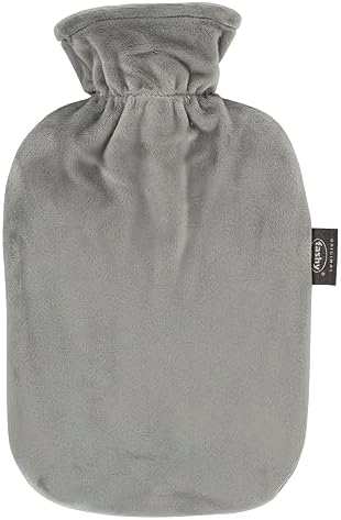 Fashy Hot Water Bottle with Fleece Cover, Super Soft, Grey, 2.0 L